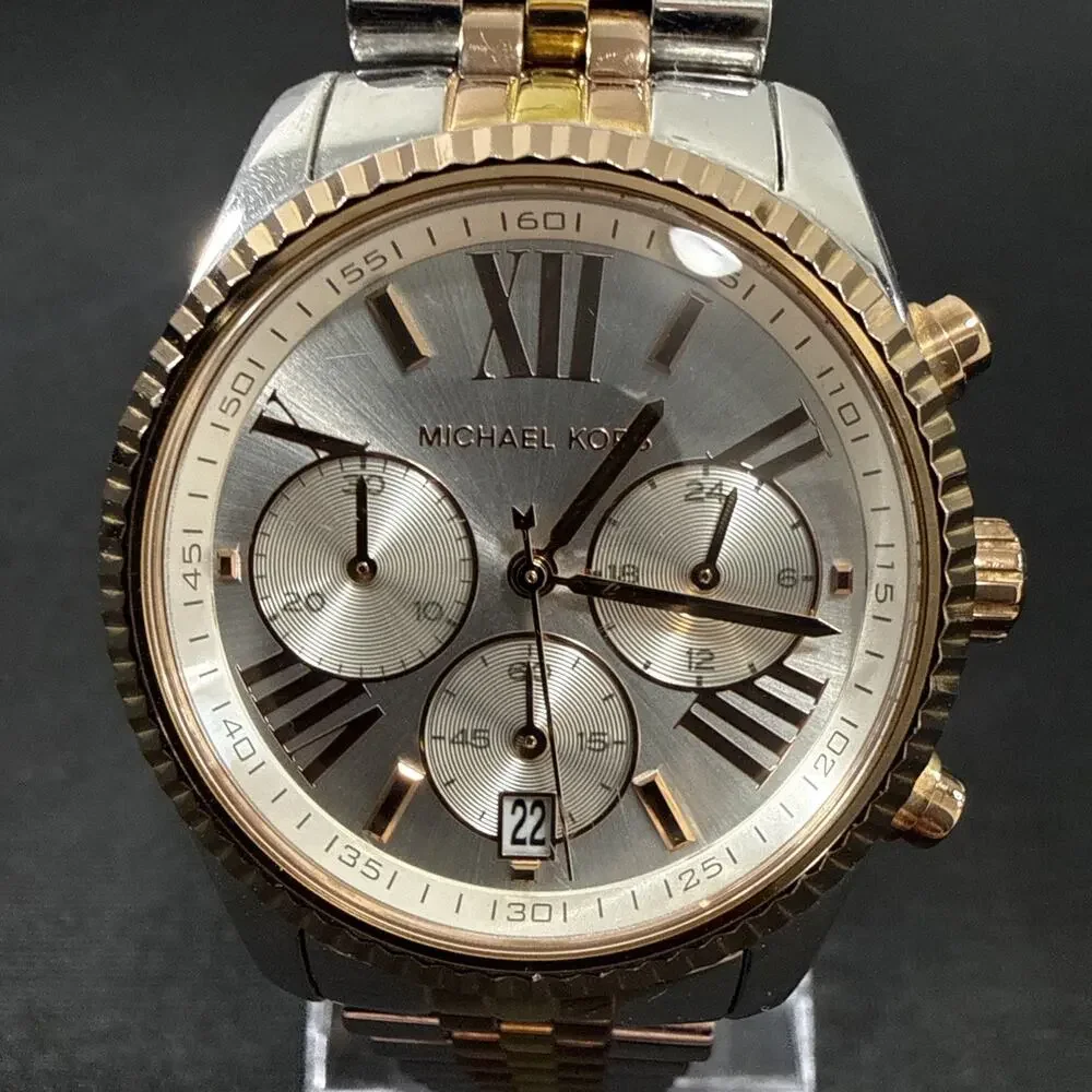 MICHAEL KORS WOMENS LEXINGTON TRI-TONE CHRONOGRAPH MK-5735 NEW BATTERY!!!